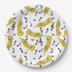 Trumpet Music Notes Pattern Paper Plate