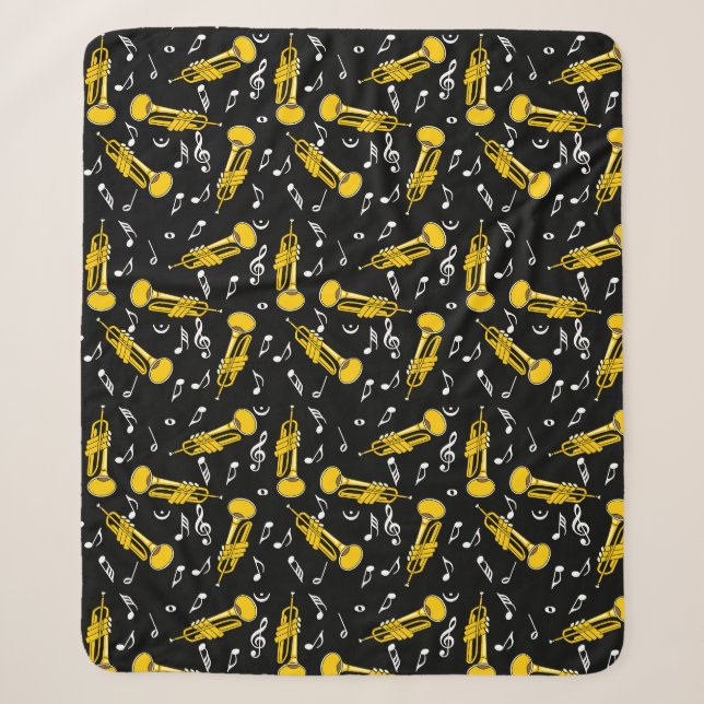 Trumpet Music Notes Pattern Sherpa Blanket (Front)
