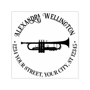 Trumpet Musical Instrument Round Name Ret Address Self-inking Stamp