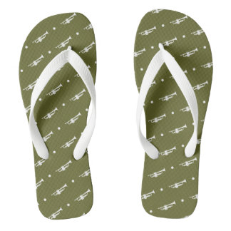Trumpet Musical Instrument Themed Green Band  Flip Flops