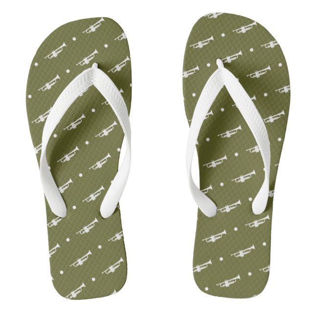Trumpet Musical Instrument Themed Green Band  Flip Flops (Footbed)