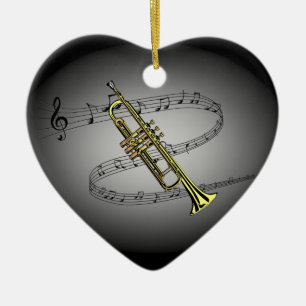 Trumpet Musical Scale ~ Black ~ Grey Background Ceramic Ornament