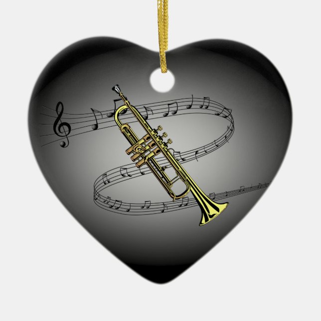 Trumpet Musical Scale ~ Black ~ Grey Background Ceramic Ornament (Front)