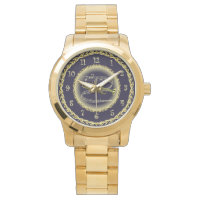 Trumpet ~ Musical Scroll ~ Gold/Navy Blue ~  Watch