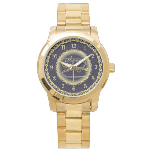 Trumpet ~ Musical Scroll ~ Gold/Navy Blue ~  Watch
