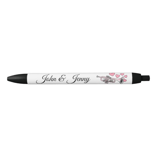 Trumpet Musician Custom Wedding Favour Gift Black Ink Pen (Front)