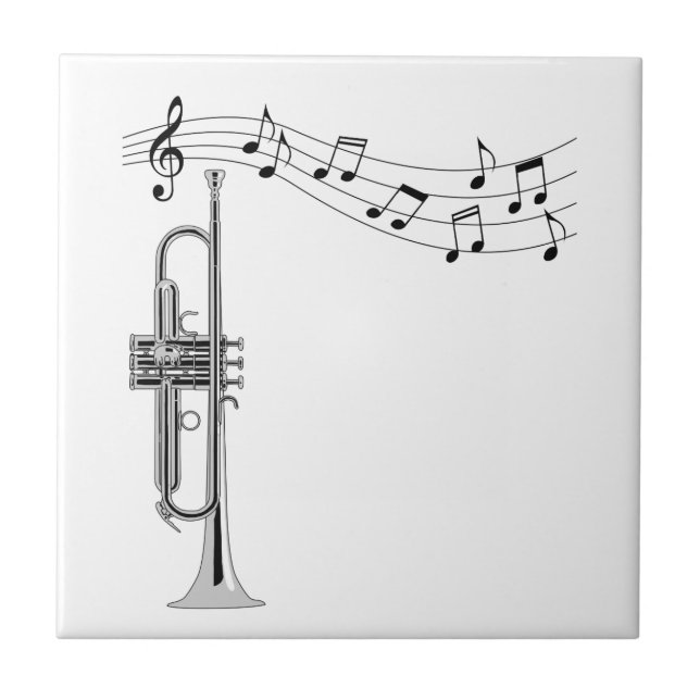 Trumpet Musician With Music Notes Tile (Front)