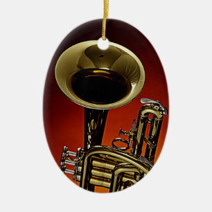 Trumpet or Cornet Red Background Ornament