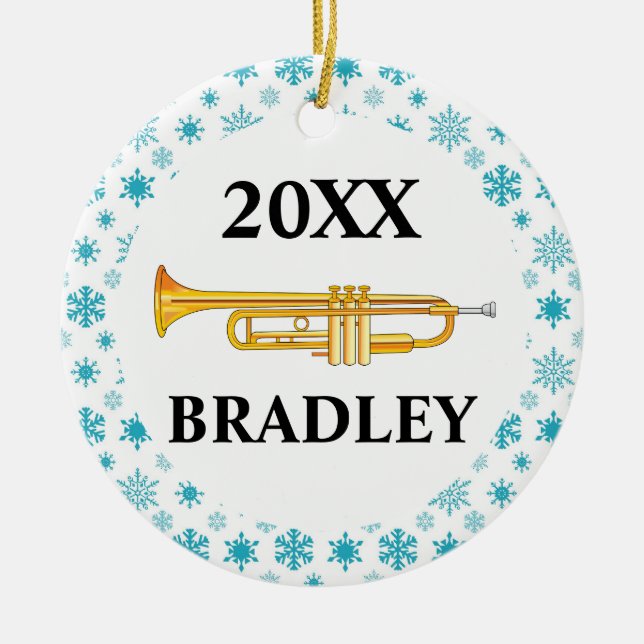 Trumpet Personalized Band Christmas Gift Ceramic Ornament (Front)