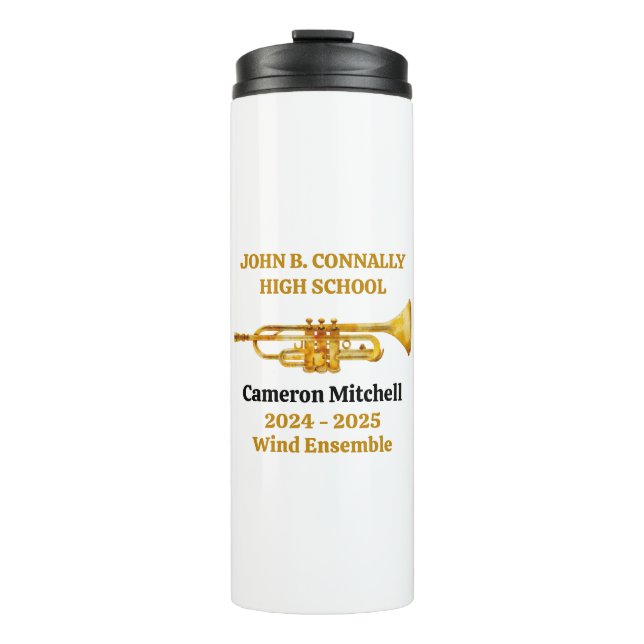 Trumpet Player High School Band Gold Personalized Thermal Tumbler (Front)