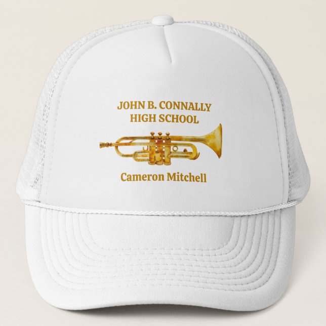 Trumpet Player High School Band Gold Personalized Trucker Hat (Front)