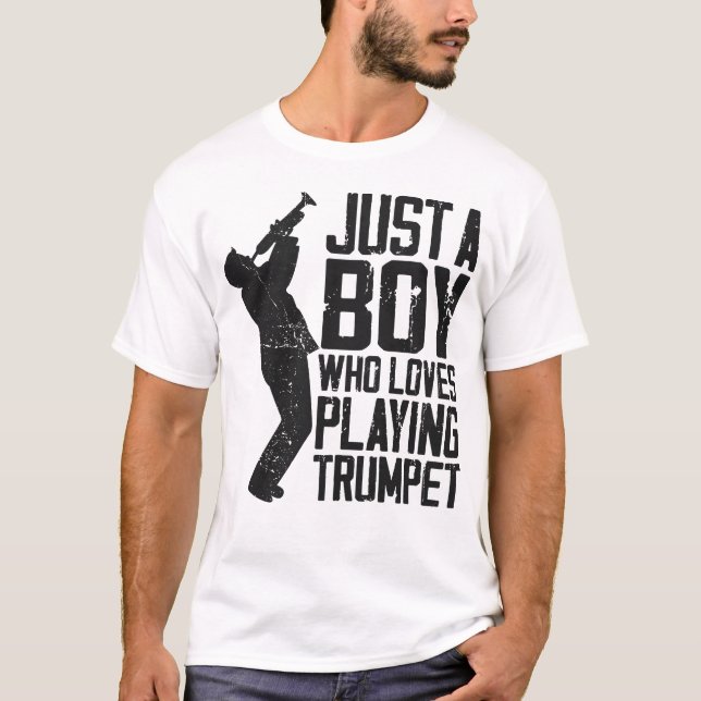 Trumpet Player Just A Boy Who Loves Playing T-Shirt (Front)