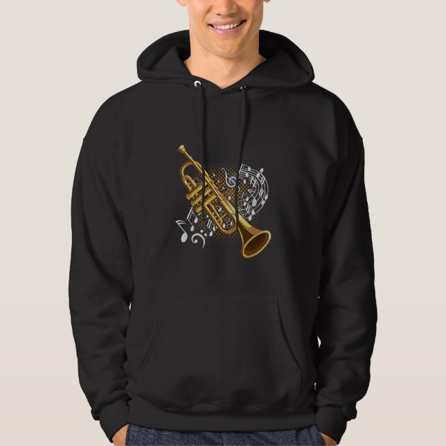 Trumpet Player Musical Notes Jazz Music Art Hoodie (Front)
