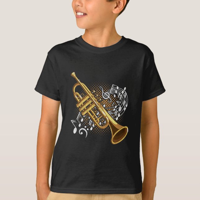 Trumpet Player Musical Notes Jazz Music Art T-Shirt (Front)