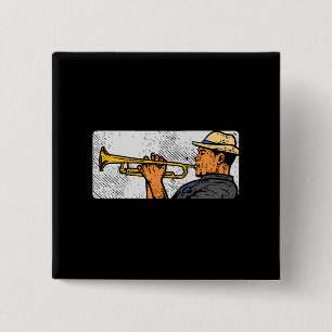 Trumpet Player Retro Trumpet Jazz Music 2 Inch Square Button