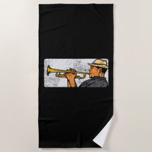 Trumpet Player Retro Trumpet Jazz Music Beach Towel