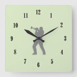 Trumpet Player Square Wall Clock