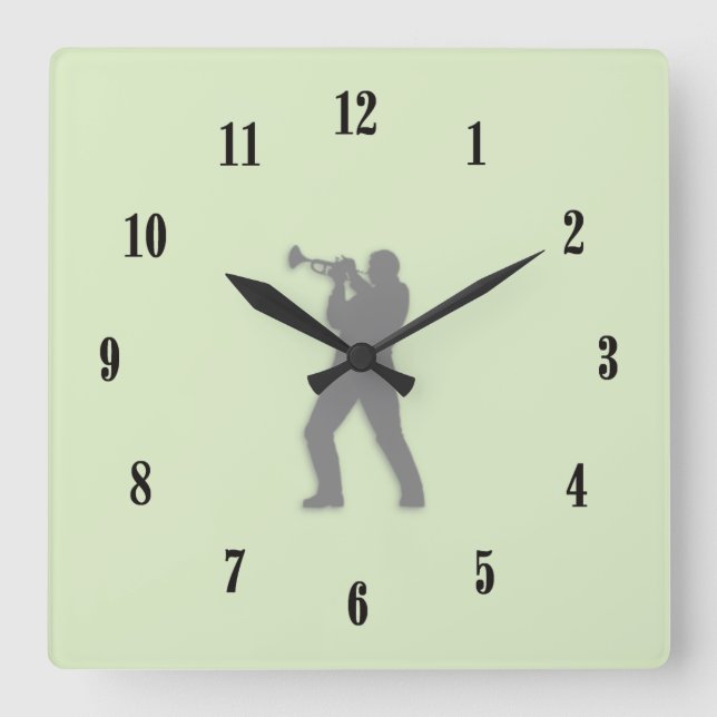 Trumpet Player Square Wall Clock (Front)