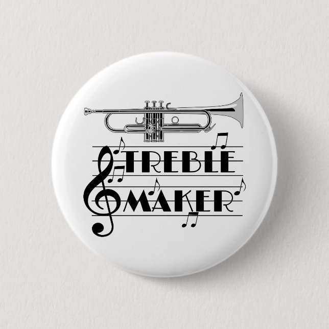 Trumpet Player Treble Maker 2 Inch Round Button (Front)