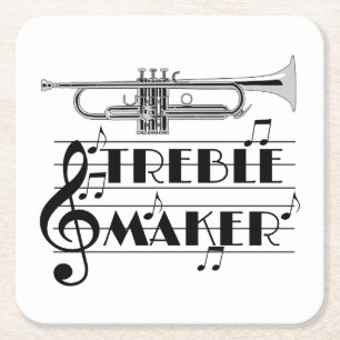 Trumpet Player Treble Maker Square Paper Coaster