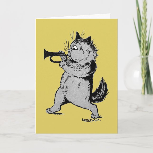 Trumpet Player (Trumpeter) Cat, Louis Wain Card (Front)