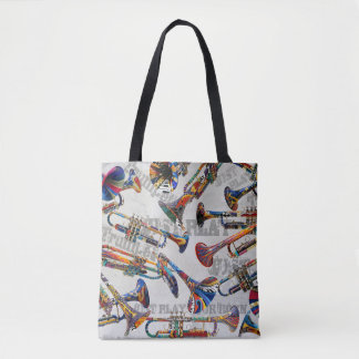 Trumpet Print, Colourful Trumpets, Music Art Tote Bag