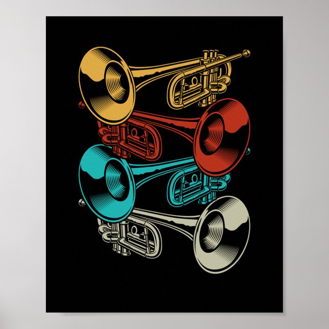 Trumpet Retro Instrument Band Musicians Poster (Front)
