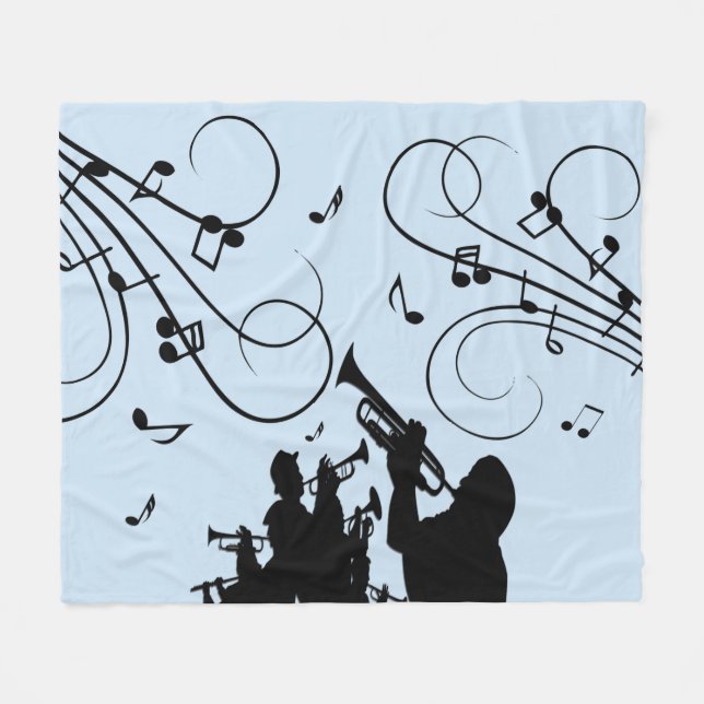 Trumpet Section Blue Music Fleece Blanket (Front (Horizontal))