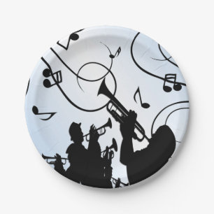 Trumpet Section Blue Music Paper Plate