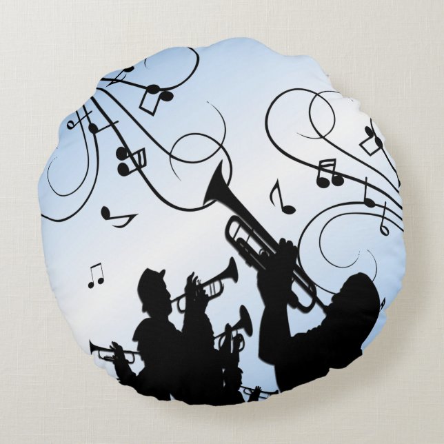 Trumpet Section Blue Music Round Pillow (Back)