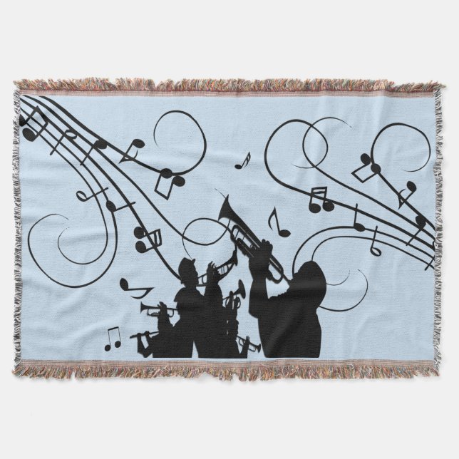 Trumpet Section Blue Music Throw Blanket (Front)