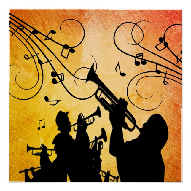 Trumpet Section Burnt Orange Music Design Poster (Front)