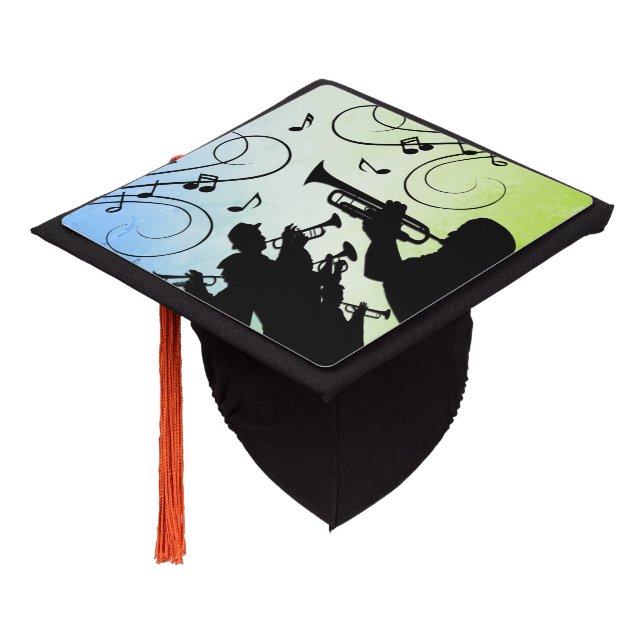 Trumpet Section Green Music Graduation Cap Topper (Angled)