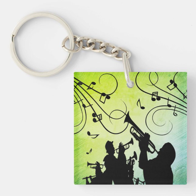 Trumpet Section Green Music Keychain (Front)