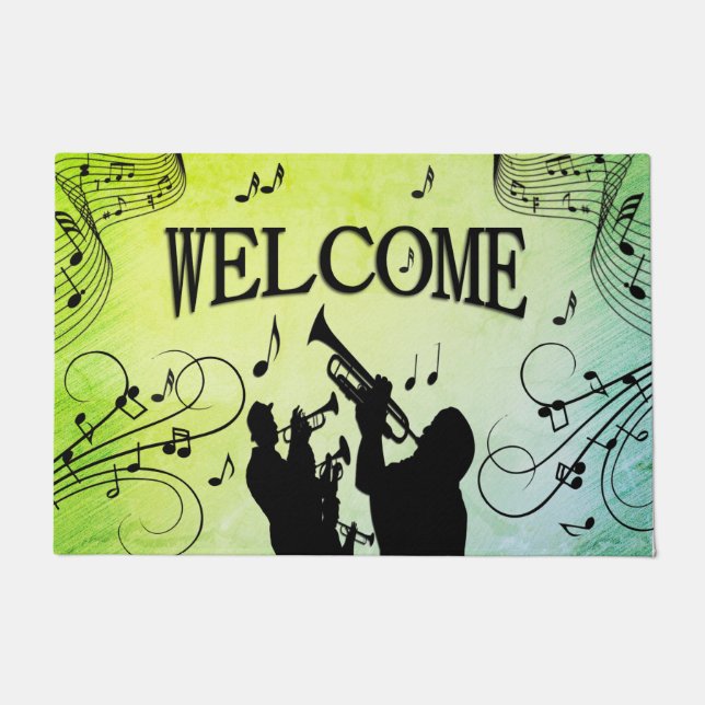 Trumpet Section Jazz Music Green Doormat (Front)