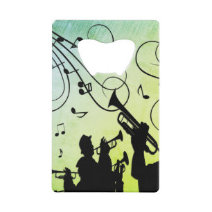 Trumpet Section Jazz Music Green Marbled Credit Card Bottle Opener