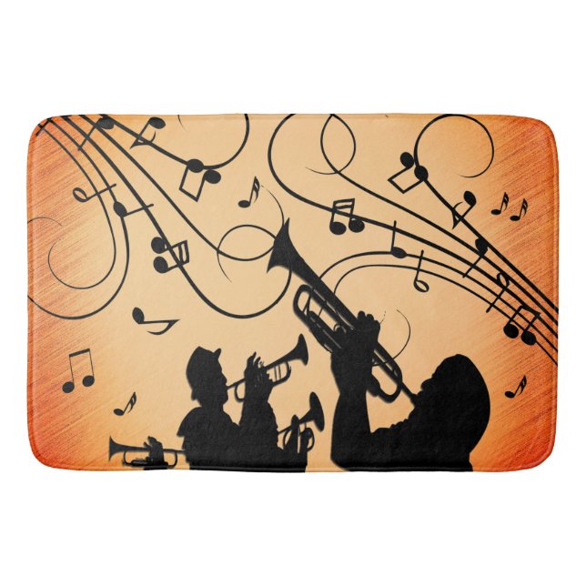 Trumpet Section Jazz Music Orange Rust Bath Mat (Front)