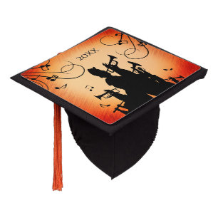 Trumpet Section Jazz Music Orange Rust Graduation Cap Topper