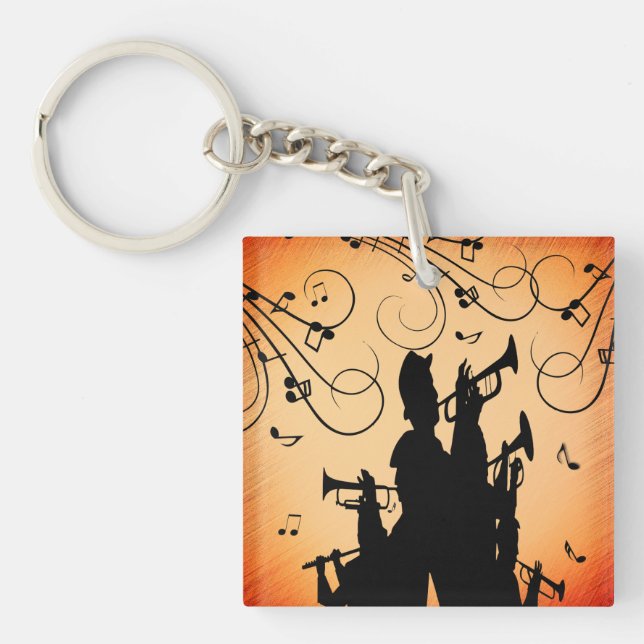 Trumpet Section Jazz Music Orange Rust Keychain (Front)