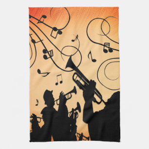Trumpet Section Jazz Music Orange Rust Kitchen Towel
