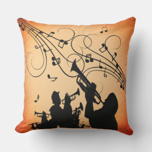 Trumpet Section Jazz Music Orange Rust Outdoor Pillow
