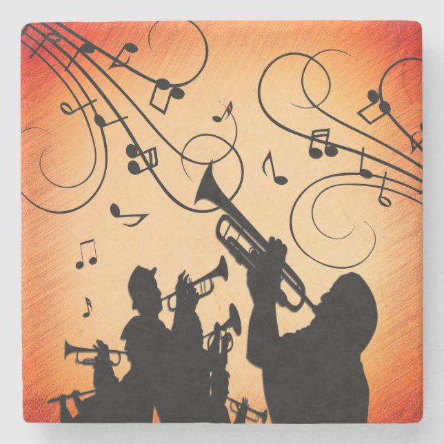 Trumpet Section Jazz Music Orange Rust Stone Coaster (Front)