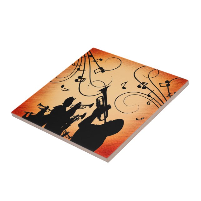 Trumpet Section Jazz Music Orange Rust Tile (Side)