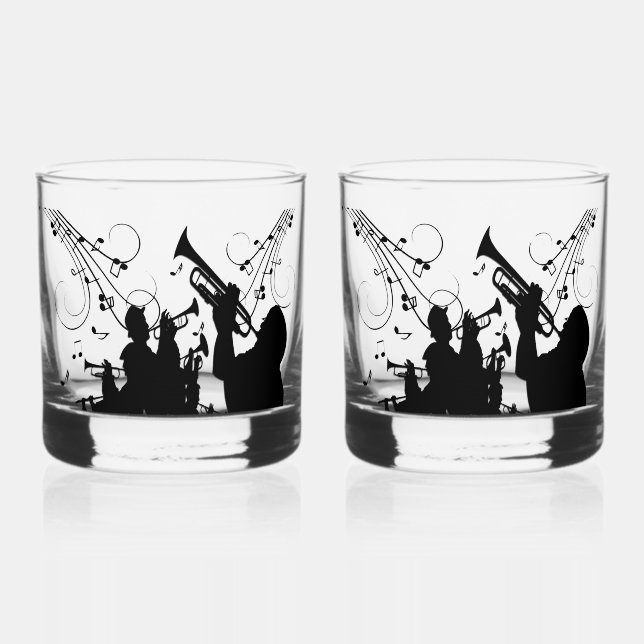 Trumpet Section Jazz Music Whiskey Glass (Front)