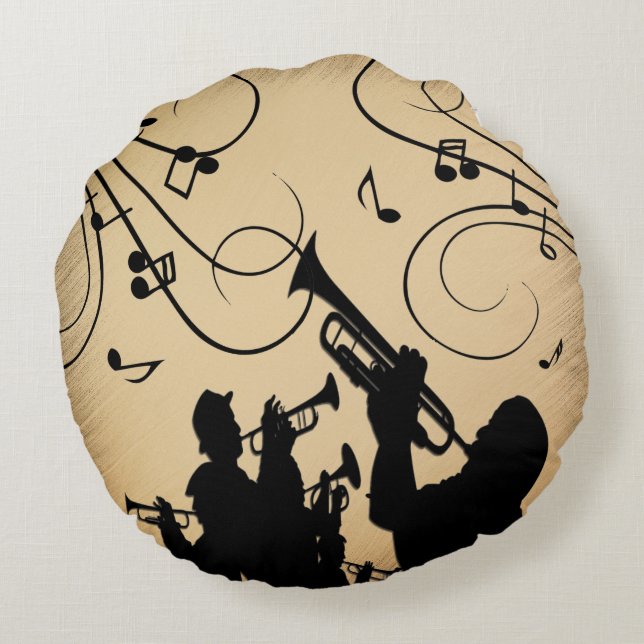Trumpet Section Rustic Music Round Pillow (Back)