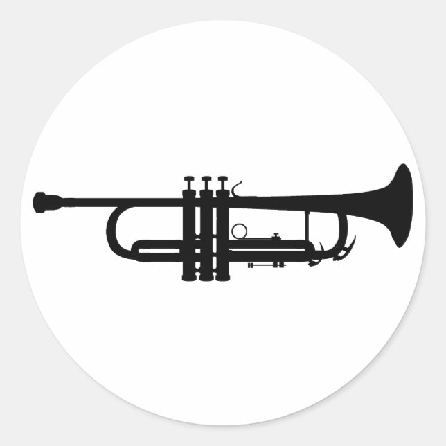 Trumpet Silhouette, brass musical instrument, horn Classic Round Sticker (Front)