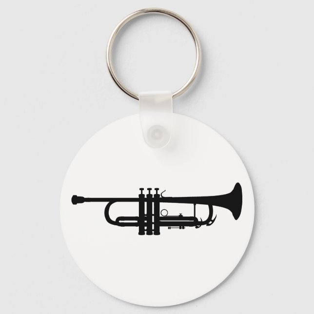 Trumpet Silhouette, brass musical instrument, horn Keychain (Front)