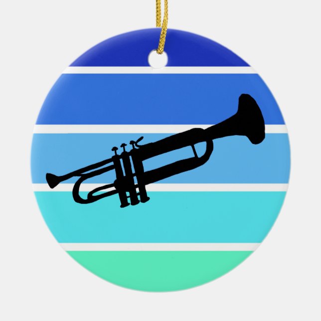 Trumpet Silhouette on Cool Colours ornament (Front)