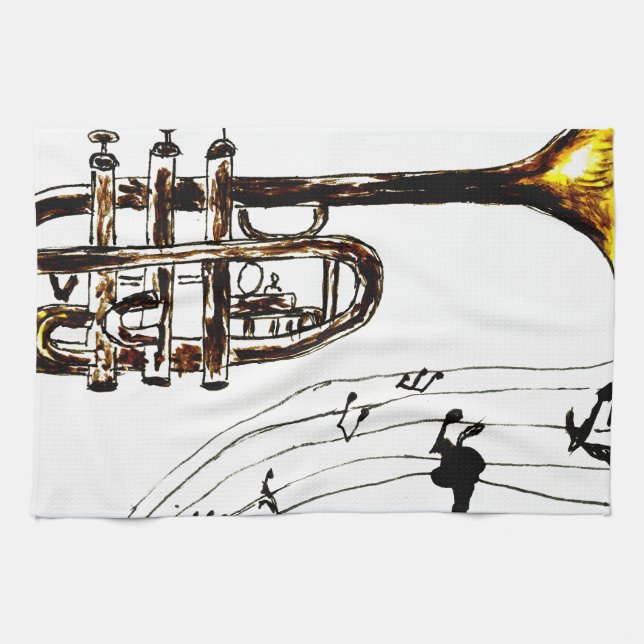Trumpet Simple Sketch 2 Kitchen Towel (Horizontal)