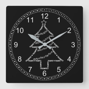 Trumpet Text Christmas Tree Square Wall Clock